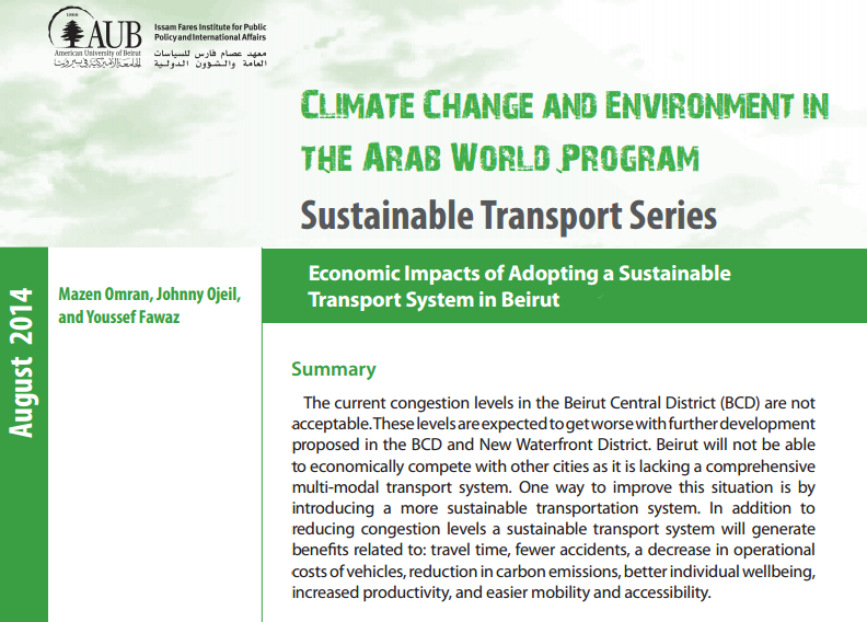 Economic Impacts Of Adopting A Sustainable Transport System In Beirut