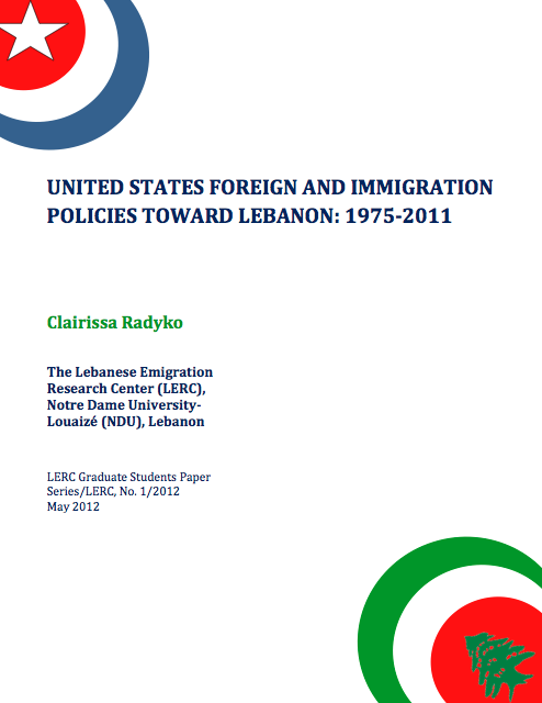 United States Foreign And Immigration  Policies Toward Lebanon: 1975-2011