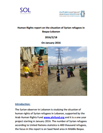 Human Rights Report On The Situation Of Syrian Refugees In Beqaa-Lebanon 